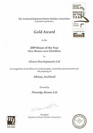 Master Builders 2009 Gold Award Certificate